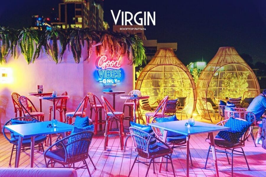 Pattaya: Virgin Rooftop - Views from above: ocean, city, and the bamboo-seating reality